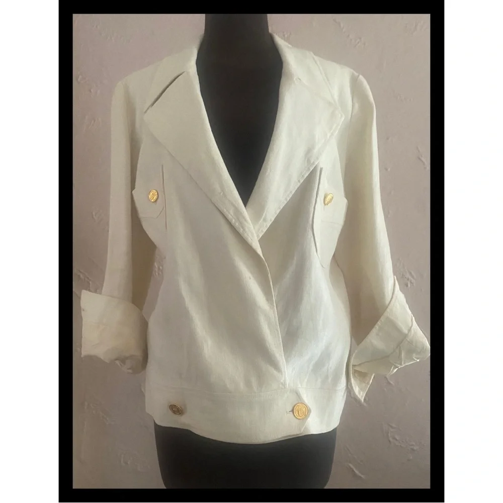 Vintage 90s CHANEL Boutique Linen Cargo Wrap Jacket